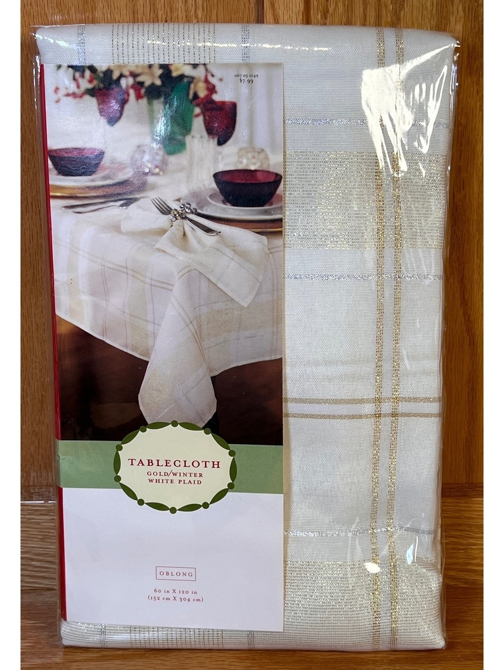 2002 Target Gold and Winter White Plaid Oblong Tablecloth 60x120 inches